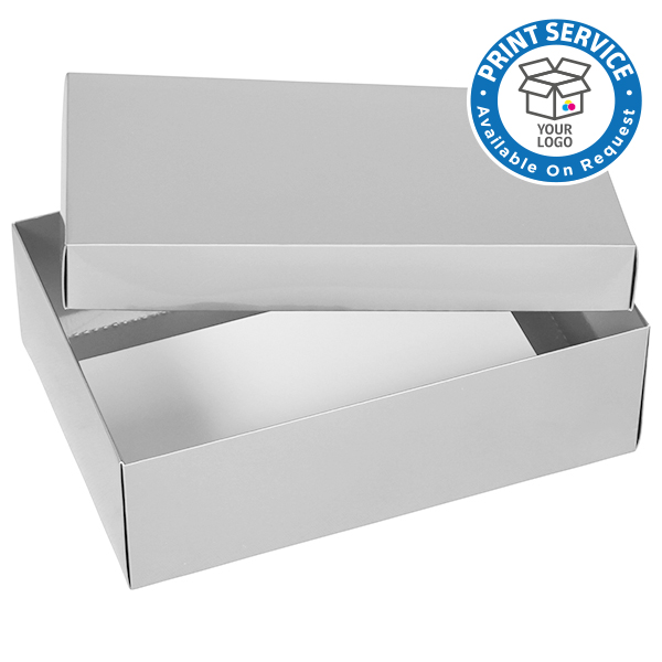 Stock Large Silver Gift Boxes from stock at Midpac Packaging. Gloss
